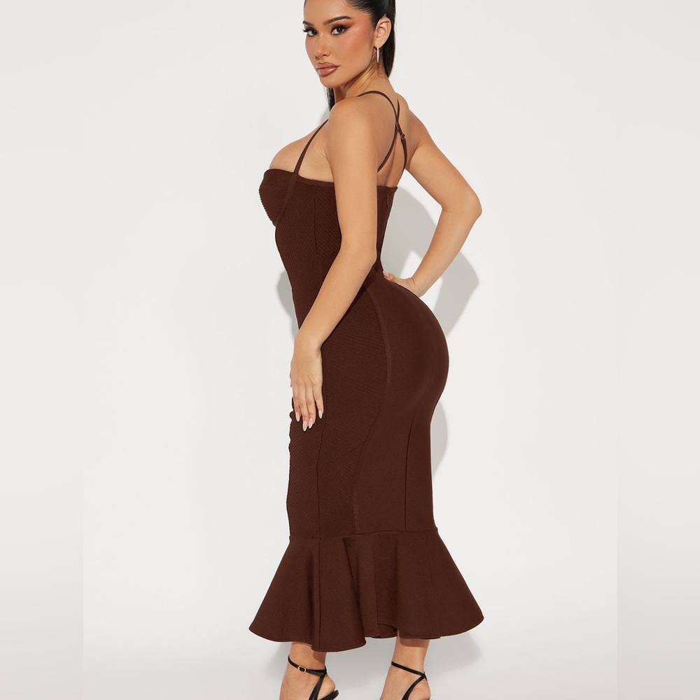 New Fashion Nova Speak The Truth Bandage Midi Dress - Chocolate Size XS